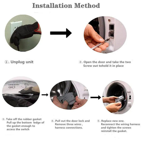 Installation steps for Door Lock Switch Assembly Replacement for Front Load Washers Easy Install 131763202 131763256