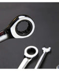 Close-up of 72-Tooth Ratchet Spanner Set With Fixed Head Wrenches, showing black rust-resistant finish and compact design.