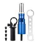 Rivet Adapter Drill Kit For Quick Auto Body Repairs, cordless riveting system with durable metal head and accessories displayed
