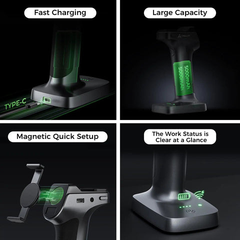 Slick WiFi 6 Wireless Screen Mirroring Adapter For 3D Scanners With Smartphone App Compatibility, showcasing fast charging and large capacity.