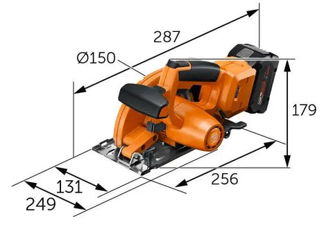 Built Tough Cordless Circular Saw For Zero Sweat Cold Cutting Sheet Metal And Pipe No Spark Action dimension illustration