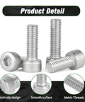 Workhorse Grade M4 Hex Socket Cap Screws 180 Pack 12mm Length Top Shelf 304 Stainless Steel with anti-slip design.