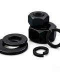 304 Stainless Steel Black Hex Nut Set With Flat Washer And Spring Washer Kit M2 Through M20