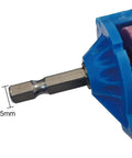 Close-up of 6.35mm hex shank on Rugged Cordless Angle Grinder Kit attachment for high-speed cutting and metal polishing.