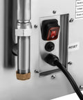 Close-up of controls and connections on Heavy Duty Stainless Steel Oil Filter Machine With Foldable Design And Casters For Easy Mobility In Restaurant Or Home Kitchen Efficient Grease Extraction System Keeps Hands Clean During Cooking Cleanup Process.
