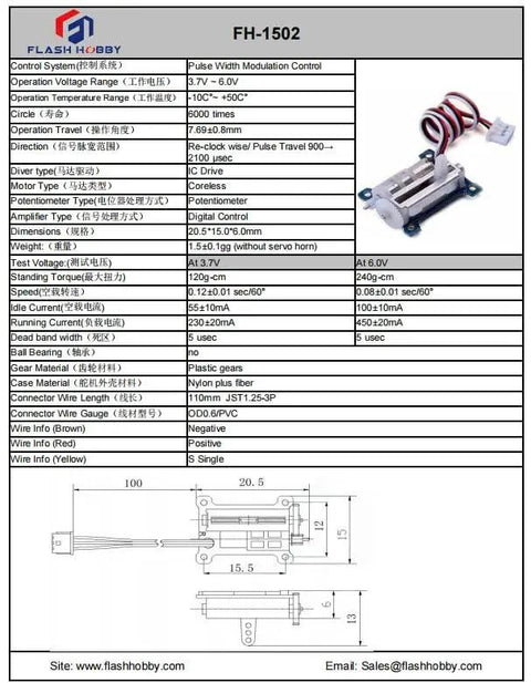 Micro Analog Servo Pair Built Sweet For Rc Rides And Mini Mods Featuring One Point Five Gram Coreless Motor With Buttery Smooth Action and detailed specifications.