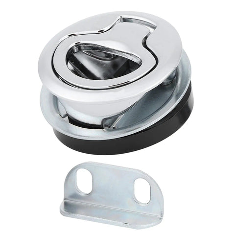 Hardcore 316 Stainless Steel Flush Marine Hatch Latch With Mirror Polished Slam Lock Pull Ring and knockout key lock, for marine use.