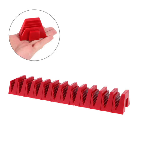 12 Piece Modular Wrench Storage Rack Magnetic Tool Holder Organizer Tray in red plastic, shown in hand and extended view.