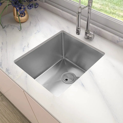 Undermount Single Bowl Kitchen Sink 16x18x8 Inch Dope 18 Gauge 304 Stainless Steel Satin Finish Built Tough Noise Dampening Pads