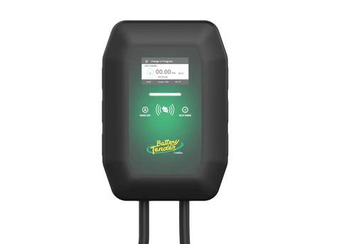 48 Amp Level 2 Wall Mounted Indoor Outdoor Fast Electric Vehicle Charging Station With 25Ft Flexible Cable Nema 14-50 Connector display showing charging status.