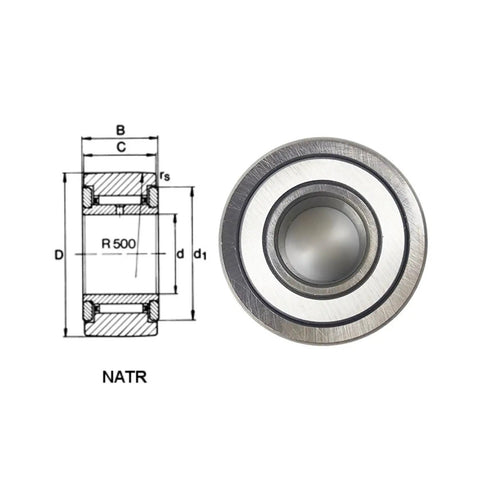High Performance Bolt Type Needle Roller Bearing Pre Lubricated Heavy Duty Support Roller with dimensions and design layout.