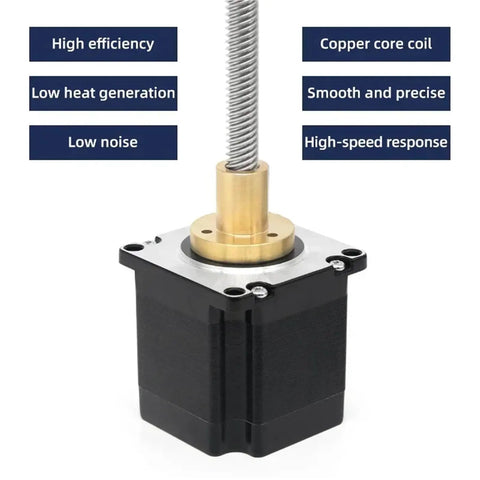 Badass NEMA Hybrid Micro Leadscrew Stepper Motor With Tight Trapezoidal T5 T8 Thread Linear Screw Design, showing copper core and efficient design.