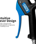 Close-up of ergonomic handle on Angled Quiet Blow Gun With One Quarter Inch NPT, Twelve Inch Long Reach, Scratch Free ABS Nozzle
