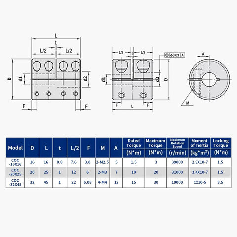 Technical drawing and specs of Beefy 16mm To 16mm Rigid Clamp On Shaft Coupling 32mm Diameter 45mm Length Aluminum Motor Shaft Connector