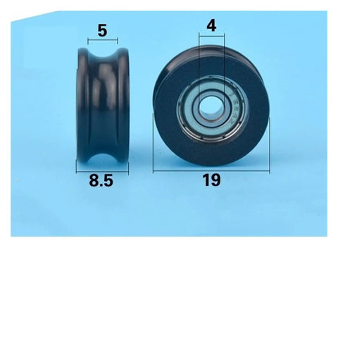 Slick Rolling U Groove Nylon Bearing Roller Sleeve For Glass Sliding Doors And Cabinet Hardware, 19mm diameter with 4mm bore.