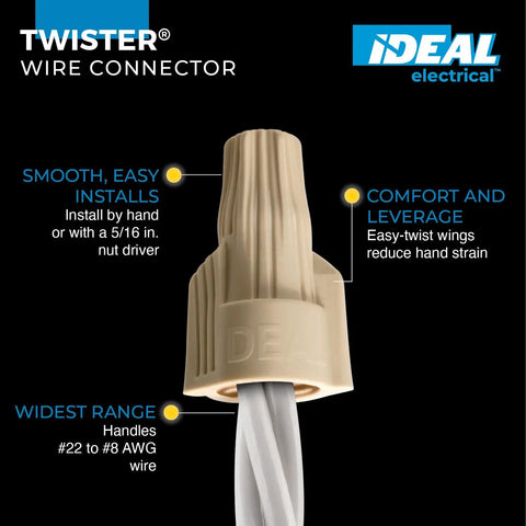 No Sweat Twist On Wire Connectors For 22 To 8 Awg Bag Of 100 Built Tough showing design features and easy install texture.