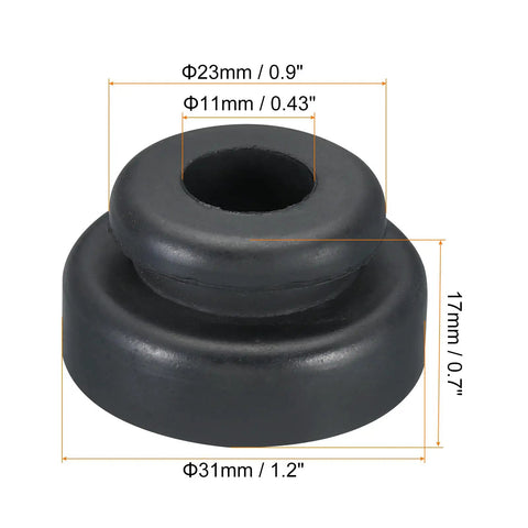 Heavy Duty Black Rubber Mounting Feet Four Pack Anti Vibration Shock Absorber Pads with 11mm bore for appliances.