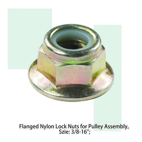 Flanged Nylon Lock Nuts for Pulley Assembly, 3/8-16 size, compatible with No Sweat Idler Pulley Kit For John Deere Mower Deck.
