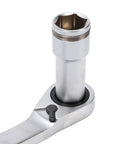 Close-up of 17 Piece Pass Through Socket Set With 72 Tooth Ratchet Wrench crafted from chrome vanadium steel for long bolt access.