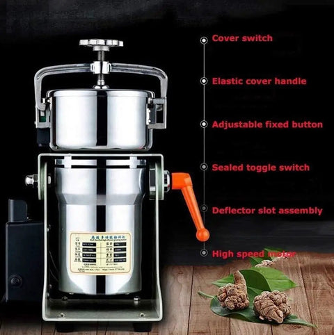 Electric Grain Grinder Mill High Speed Powder Machine with adjustable parts shown for Home Kitchen Use
