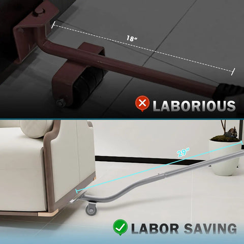 29 Inch Expandable Furniture Lifter Bar With Leverage Force Design Heavy Duty Metal Crowbar Rig for Appliances Couches and Pianos shown lifting a sofa.