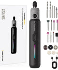 Mini Brushless Cordless Rotary Tool Kit with 65 Accessories, 5 Speeds Hitting 25000 RPM, Pocket Rocket Design with USB cable and various attachments.