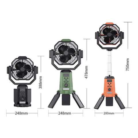 Portable Camping Fan With Built In Power Supply Three Speed Settings Lightweight ABS Plastic Body Anti Slip Base sizes