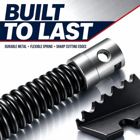 Heavy Duty 16Mm Drain Cleaner Cutter Head Set Featuring Rock Solid Steel Build And Slick Flex Coils That Knock Out Stubborn Sink And Line Blockages Fast, showing flexible spring and sharp cutting edges.