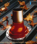 Gray Silicone Roof Jack Flashing Boot For Round Pipe OD 5 to 9 Inches on metal roof with autumn leaves, no tools needed