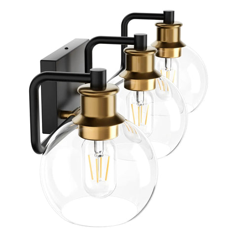 Matte Black And Antique Bronze 3 Light Vanity Fixture With Glass Globes Over Mirror Industrial Farmhouse Bathroom Lighting For A Totally Lit Everyday Ambiance