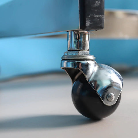 Close-up of 2 Inch Ball Caster Wheels, 4 Pack With Threaded Stem, 360 Degree Swivel Furniture Casters For Easy Mobility, silver tone.