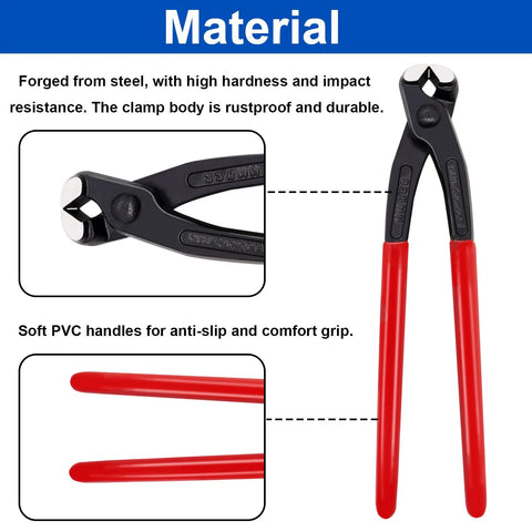 9 Inch Ear Clamp Pliers Hose Clamp Crimping Tool Carbon Steel with red PVC handles