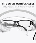 Boss Level Anti Fog Safety Glasses 10 Pack Impact Resistant Over Frames Protective Eyewear fitting over prescription glasses.