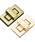 Light Gold Rectangular Twist Lock 2 Pack Purse Closure Hardware Secure Turn Clasp For DIY Handbag And Crossbody Bags showing gold and brass finishes.