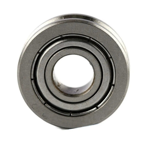 High Precision Miniature Deep Groove Ball Bearing With V Grooved Pulley Wheel For Smooth Zero Drag Guide Roller Movement featuring a close-up view of bearing structure.