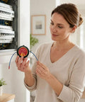 Woman holding Automatic Aerosol Fire Extinguisher Simple Apply Fire Suppression Sticker For Car Under Hoods And Breaker Panels.