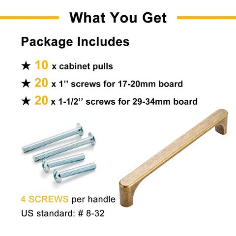 Top Shelf 5 Inch Antique Brass Cabinet Pulls For Kitchen Drawers 10 Pack Rock Solid Steel Rust Free Finish with screws included
