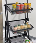 Heavy Duty Metal Rolling Storage Cart With Smooth Rolling Wheels For Kitchen Bathroom Laundry And Office Folding Utility Shelf holding drinks.
