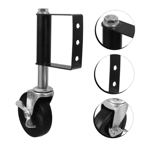 Kickass Durability Rock Solid Design Silent Gate Caster Wheel With Spring Support And Anti Vibration Cushioning For Smooth Heavy Duty Rolling Whenever You Need It close-up of black caster wheel with a chrome frame and spring support.