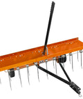 40 Inch Orange Tow Behind Dethatcher With 24 Spring Steel Tines For Removing Thatch Leaves And Needles From Large Lawns Heavy Duty Pull Behind Lawn Rake