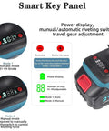Smart key panel for Pro Level 26 Volt Cordless Electric Rivet Nut Gun with power display and mode switch.