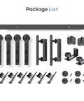 Rock Solid Eight Foot Double Sliding Barn Door Track Hardware Kit With Straight Pulley and Hella Smooth Quiet Rollers, parts included.