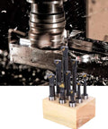 12mm F1 Type Boring Bar Set 9 Piece Pro Grade High Speed Steel Lathe Tools With Storage Base For Precision Internal Turning And Bore Machining On Metalworking Lathes, set on wood base
