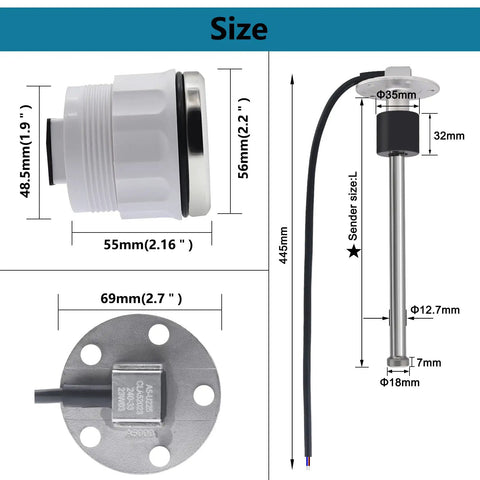Heavy Duty Marine Fuel Gauge Sending Unit 240 To 33 Ohms 16 Inch Stainless Steel Boat Truck Gas Sender dimensions and features
