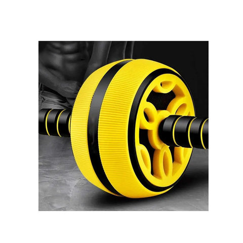Rock Solid Ab Roller Wheel Detachable Core Crusher Portable Exercise Equipment for toned arms, yellow and black design, stable workout tool.