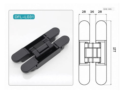 Premium 3D Adjustable Hidden Cross Hinge for Wood Doors and Gates Self-Closing Silent Operation Heavy Duty Zinc Alloy with Rock Solid 80Kg Load Capacity Easy Install Left Right Swap Silver Finish, black hinge design with dimensions.