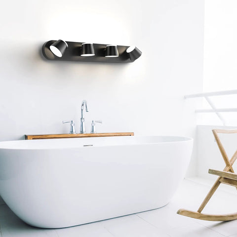 4 Light LED Matte Black Bathroom Vanity Bar Lights Dope Up And Down Rotatable Dimmable Wall Fixtures 27 Inch Over Mirror Lighting