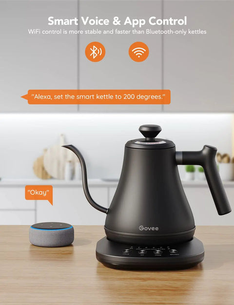 Smart Electric Kettle With WiFi And Alexa Control For Home Baristas Gooseneck Pour Over Kettle on kitchen counter