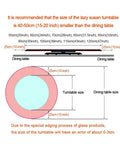 Diagram showcasing size recommendations for Top Shelf Premium Gray Marble Lazy Susan With 12 Millimeter Thick Round Serving Tray.