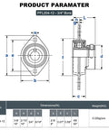 Heavy Gauge 2 Pack Pillow Block Bearings With 3 4 Inch Bore technical drawing showing dimensions and structure.